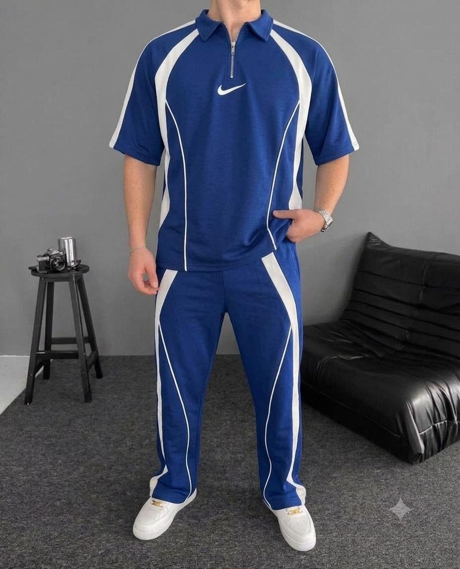 طقم رياضي رجالي عصري بتصميم رياضي مميز (Polo Zip Tracksuit)