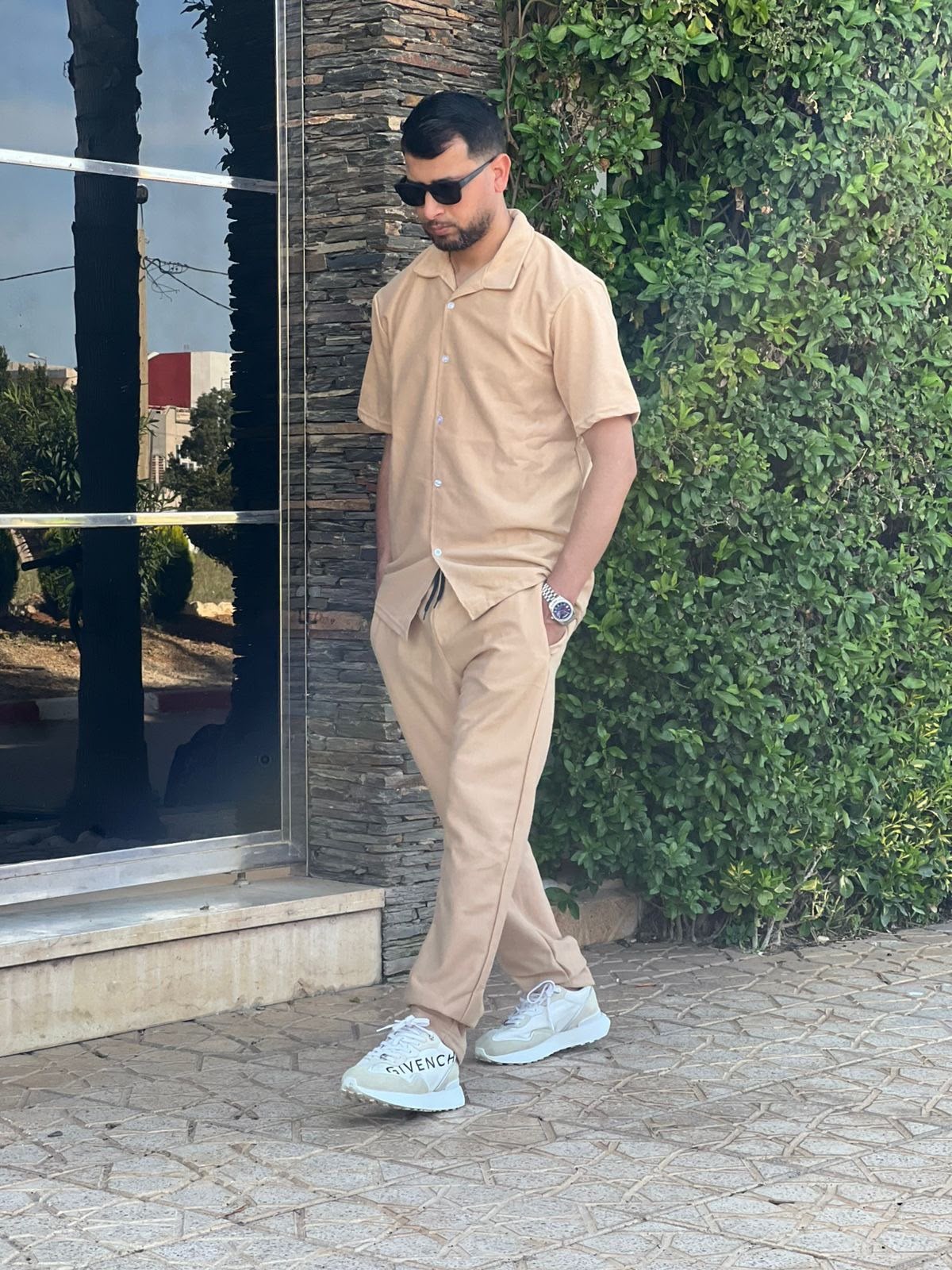 طقم رجالي صيفي أنيق بقماش مكسر (Pleated Men's Summer Set)