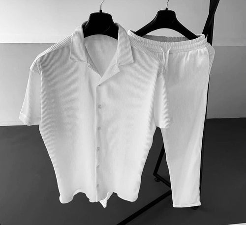 طقم رجالي صيفي أنيق بقماش مكسر (Pleated Men's Summer Set)