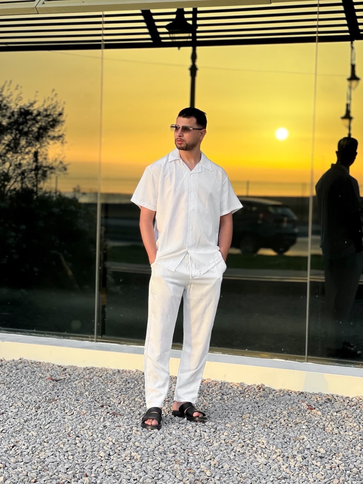 طقم رجالي صيفي أنيق بقماش مكسر (Pleated Men's Summer Set)