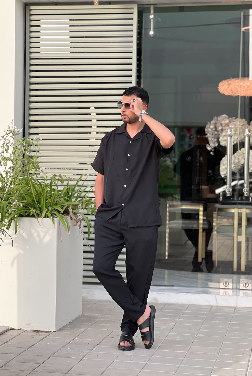 طقم رجالي صيفي أنيق بقماش مكسر (Pleated Men's Summer Set)